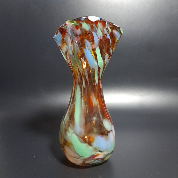 Hand-Blown Murano End of Day Art Glass Vase Swirls Flared Rim Vintage - Picture 1 of 9